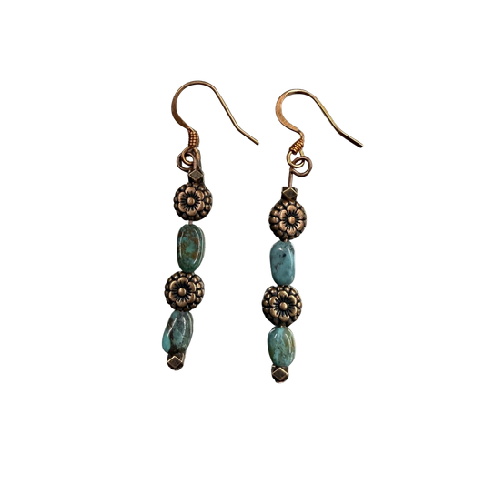 Turquoise & Copper Flower Dangle Earrings
