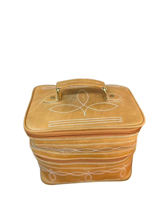 Tan Bootstitch Hand Mirror Makeup Box