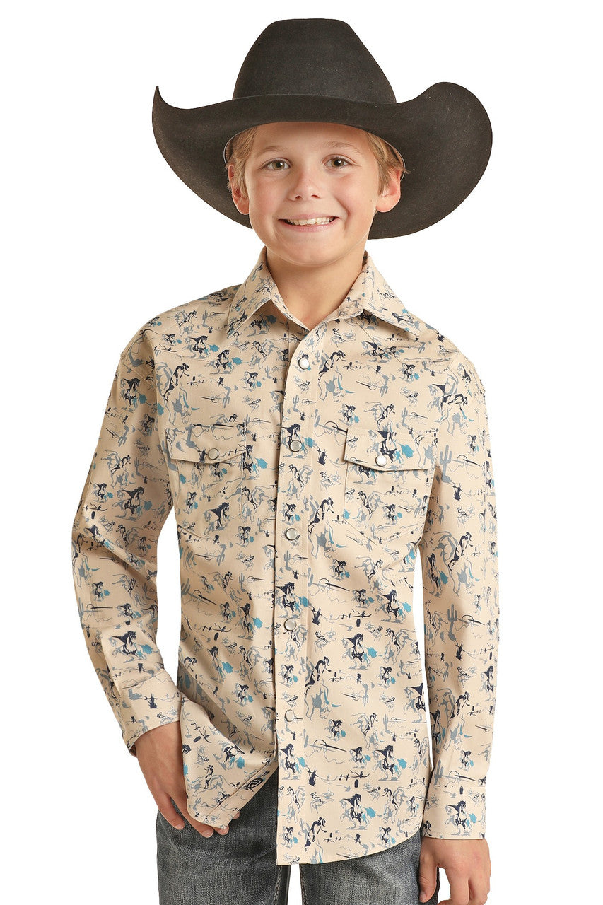 Rock & Roll Boy's Western Graphic Long Sleeve Snap Shirt