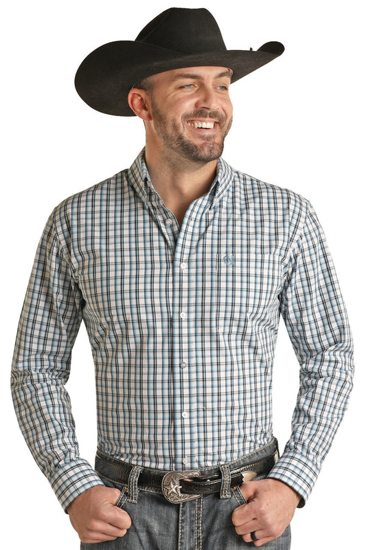 Panhandle Blue Plaid Long Sleeve Button Shirt