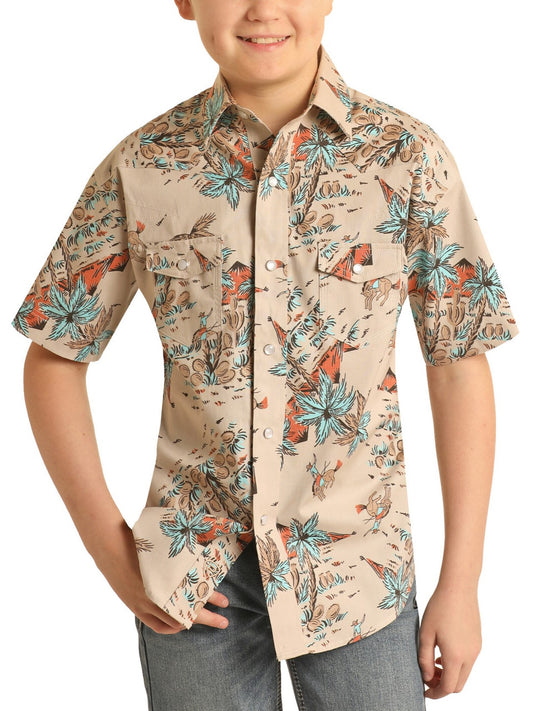 Rock & Roll Boy's Tropical Print Snap Shirt