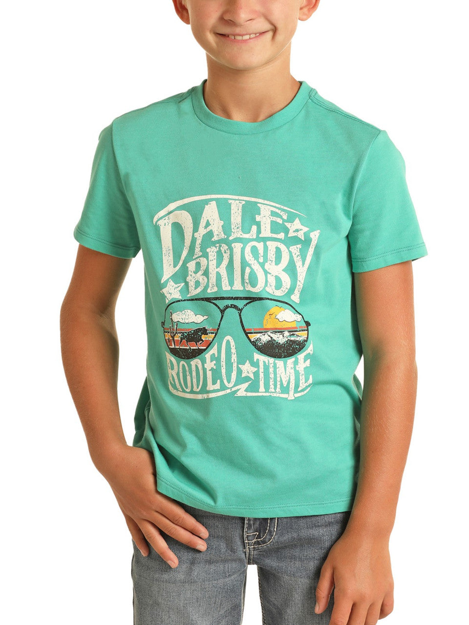 Rock & Roll Boy's Rodeo Time Sunglasses Turquoise Print T-Shirt