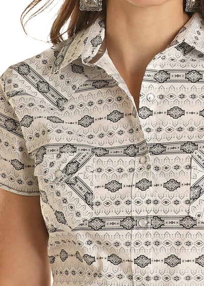 Panhandle Rough Stock Women's Ombre Aztec Print Short Sleeve Snap Shirt