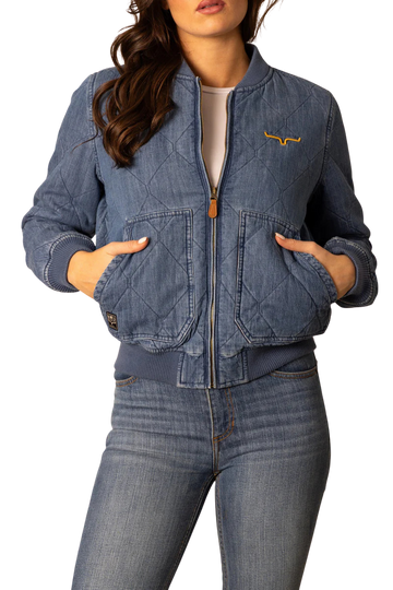 Kimes Women's Light Indigo Denim Marino Bomber Jacket