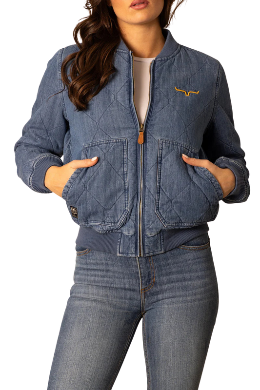Kimes Women's Light Indigo Denim Marino Bomber Jacket