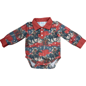 Shea Baby Infant Boy's USA Cowboy Long Sleeve Polo Onesie