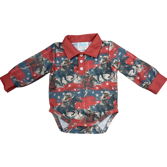 Shea Baby Infant Boy's USA Cowboy Long Sleeve Polo Onesie