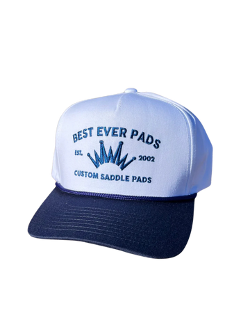 Best Ever White Ball Cap w/Flat Brim and Navy Rope