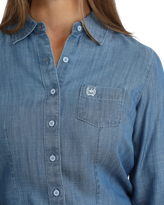 Cinch Women's Indigo Chambray Long Sleeve Button Down Shirt