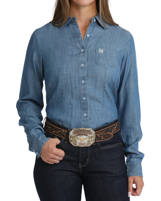 Cinch Women's Indigo Chambray Long Sleeve Button Down Shirt