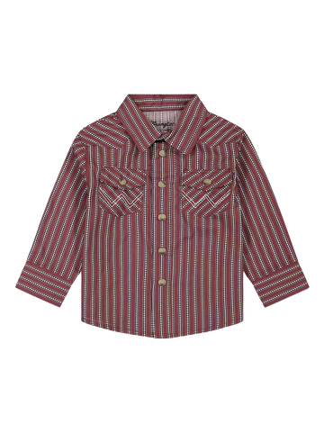Wrangler Little Baby/Toddler Boy's Long Sleeve Red Stripes Western Snap Shirt