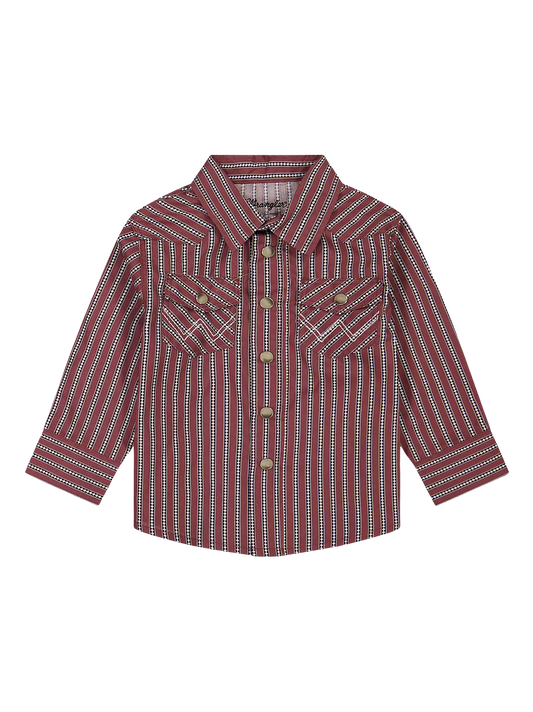 Wrangler Little Baby/Toddler Boy's Long Sleeve Red Stripes Western Snap Shirt