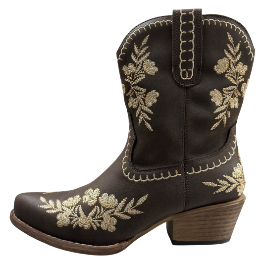 Roper Women's Wynona Brown Floral 8" Shorty Snip Toe Boot