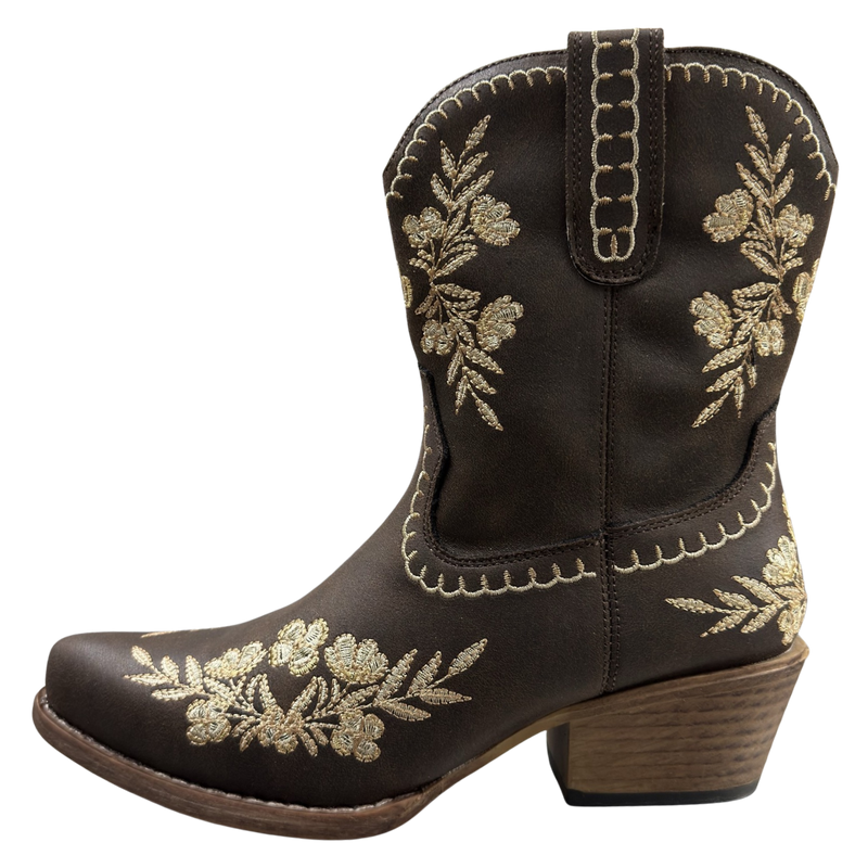 Roper Women's Wynona Brown Floral 8" Shorty Snip Toe Boot