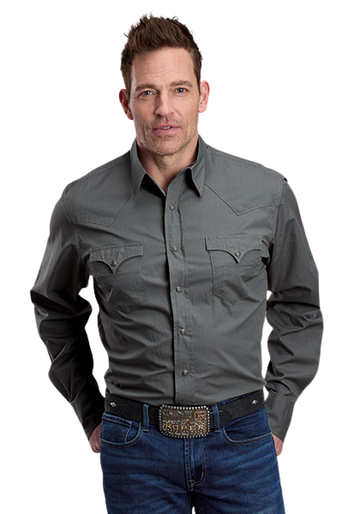 Roper Men's Solid Dark Sage Green Long Sleeve Snap Shirt