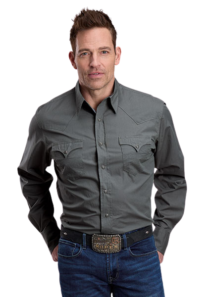 Roper Men's Solid Dark Sage Green Long Sleeve Snap Shirt