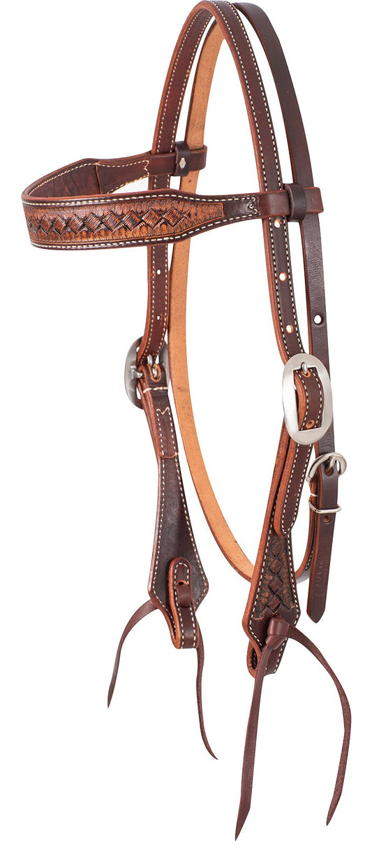 Martin Saddlery Weathered Antique Weave Stamped Browband Headstall w/Latigo Ties