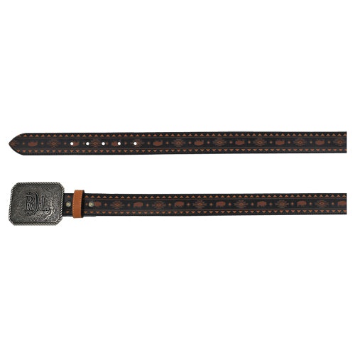 Red Dirt Hat Co. Men's Black Belt w/Rust Bison & Brown Printed Design