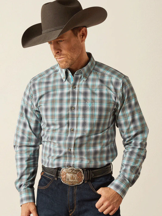 Ariat Men's Teal Plaid Pro Series Piers Fitted Shirt