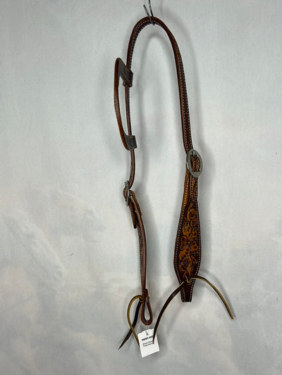R Bar B-PT Brown Painted Floral Slip Ear Headstall HDST-555
