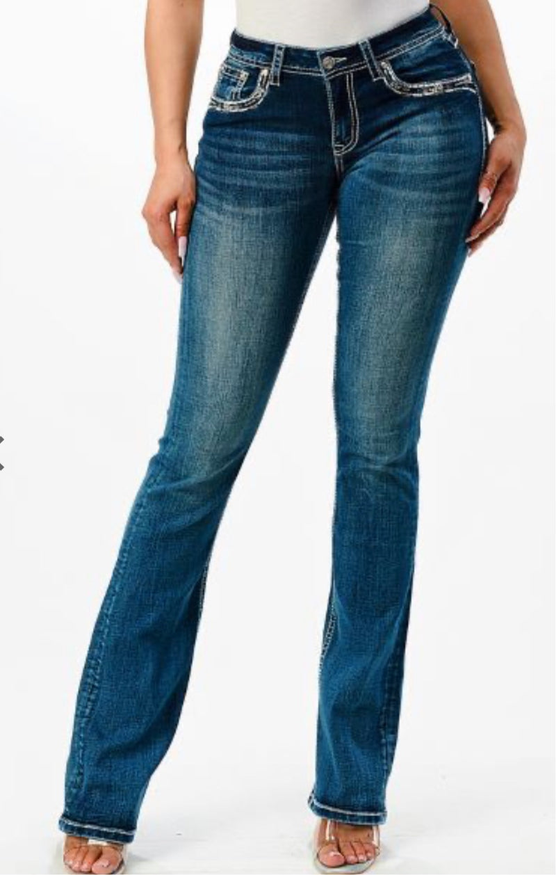 Grace in LA Women's Jeans with Feather Faux