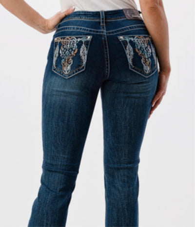 Grace in LA Women's Colorful Cowhead Pocket Jeans
