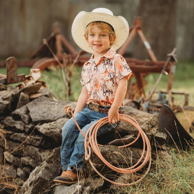 Shea Baby Toddler Boy's Traveling Cowboy Short Sleeve Pearl Snap Shirt