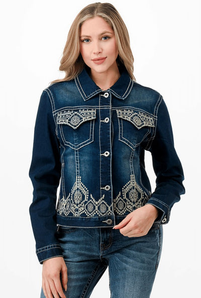 Grace in LA Women's Printed Pattern Denim Jacket