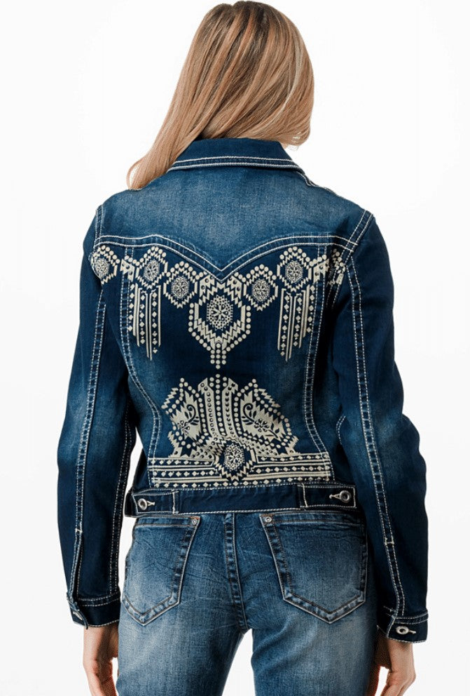 Grace in LA Women's Printed Pattern Denim Jacket