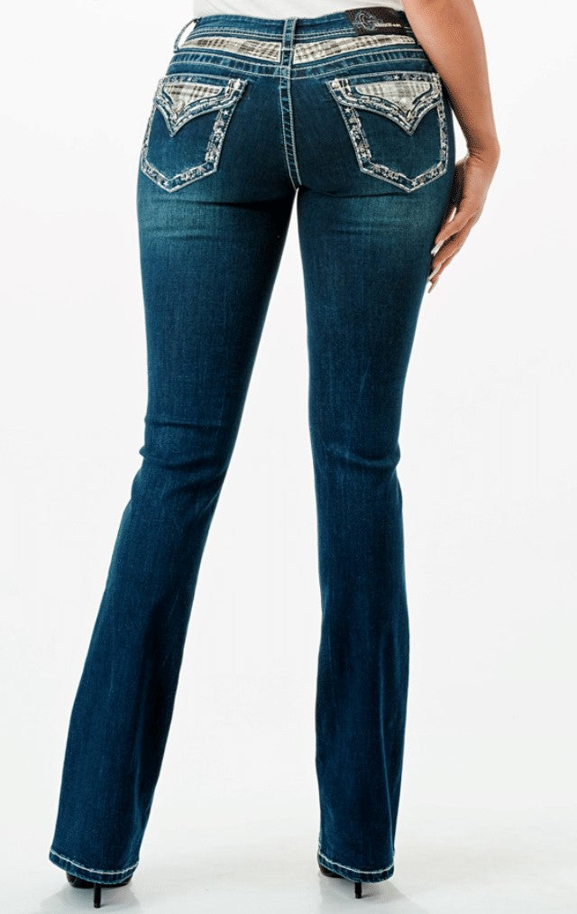 Grace in LA Women's Easy Fit Plaid on Yoke Jeans