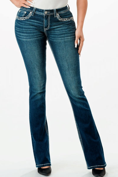 Grace in LA Women's Easy Fit Plaid on Yoke Jeans