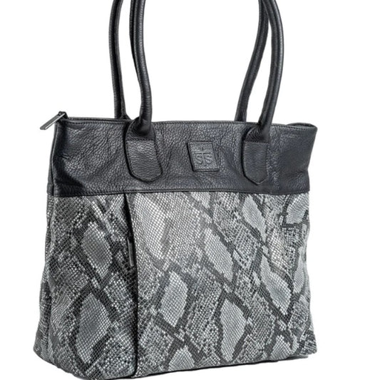 STS Santana Black Leather Snakeskin Tote