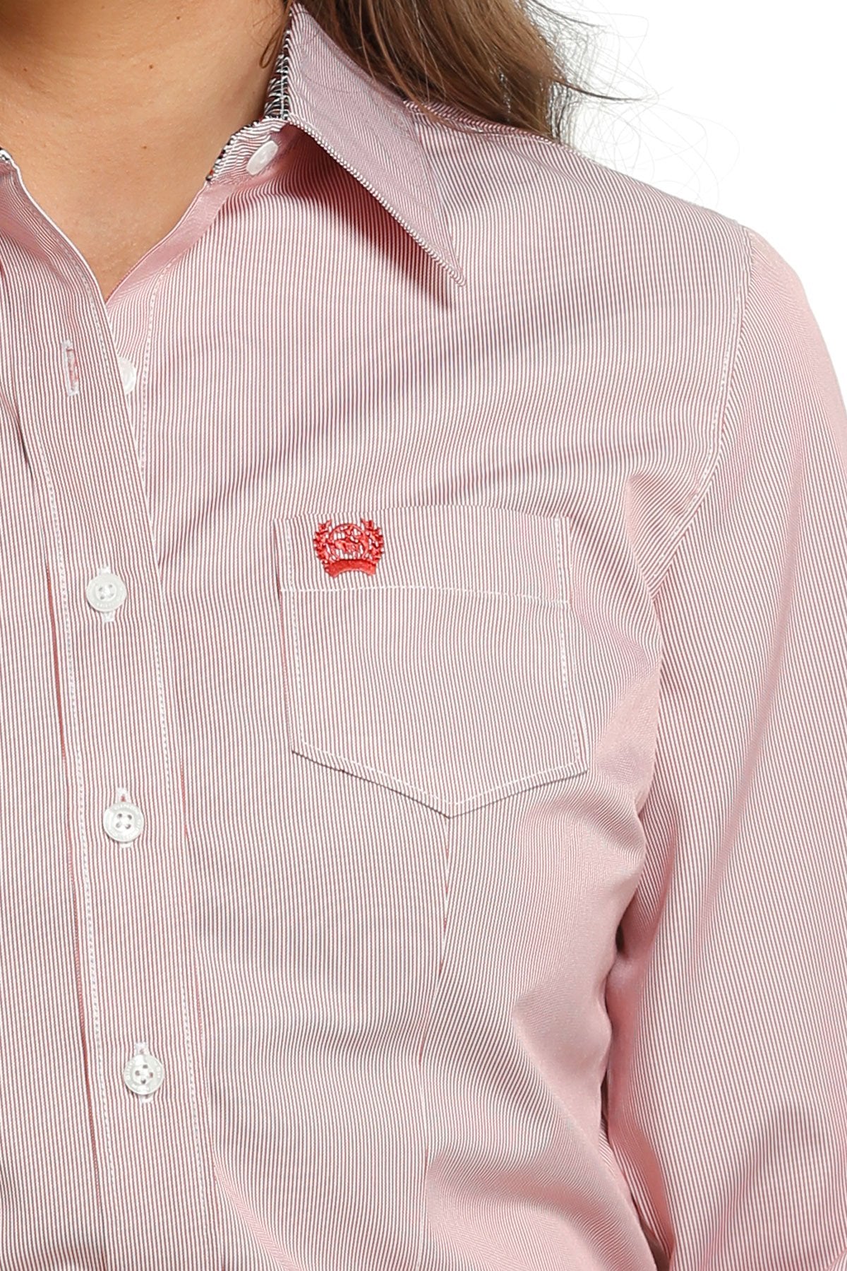 Cinch Women's Red Tencel Micro Stripe Button-Down Western Shirt