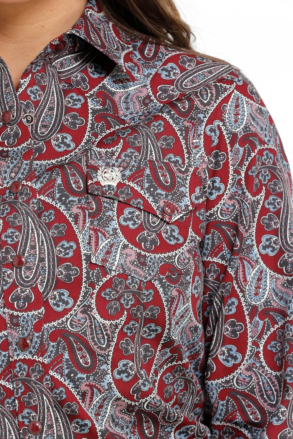 Cinch Women's Burgundy Paisley Printed Snap Front Western Shirt