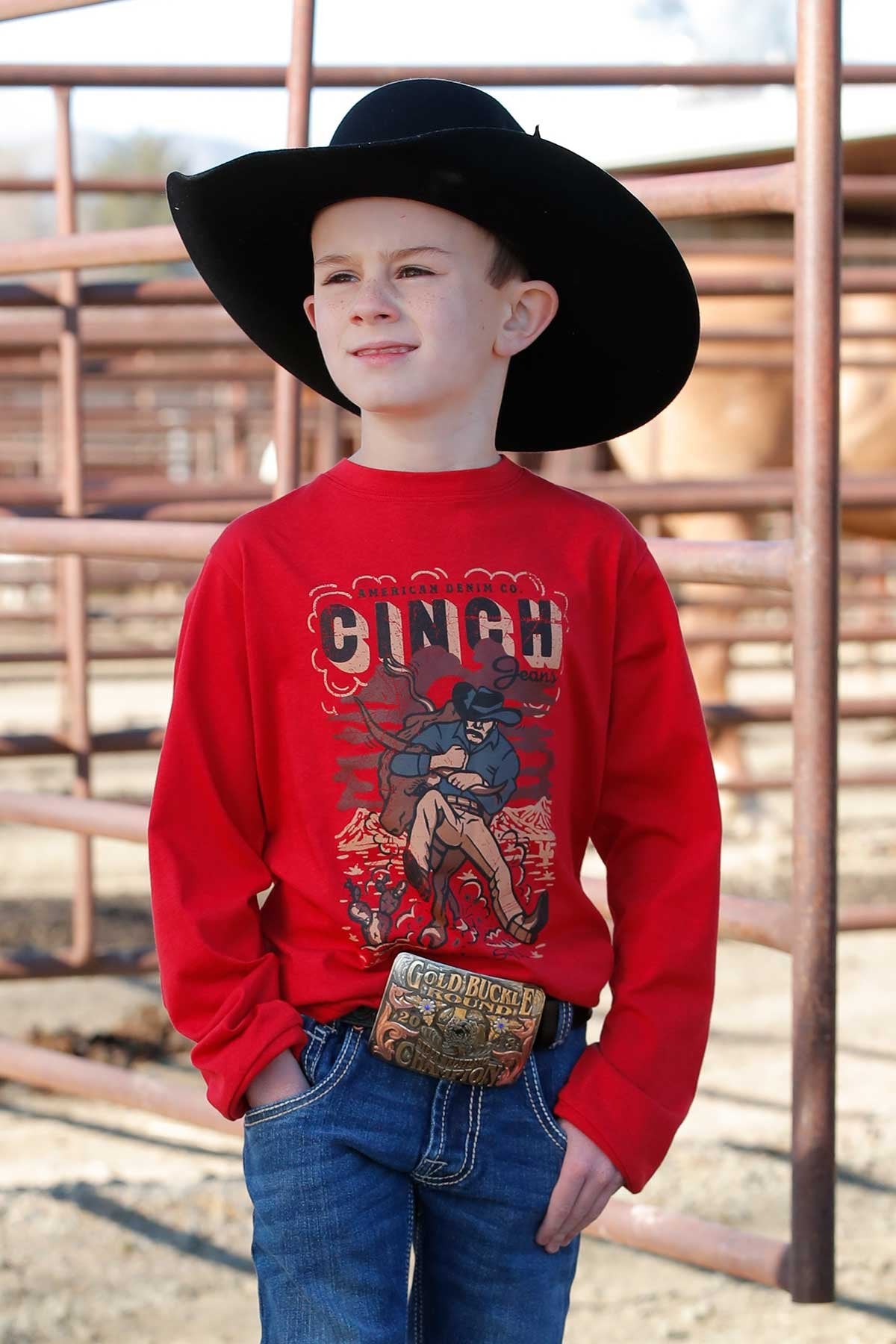 Cinch Boy's Long Sleeve Red Steer Wrestling T-Shirt