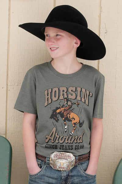 Cinch Boy's Horsin' Around Olive T-Shirt
