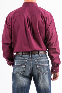 Cinch Men's Solid Burgundy Button-Down Long Sleeve Shirt