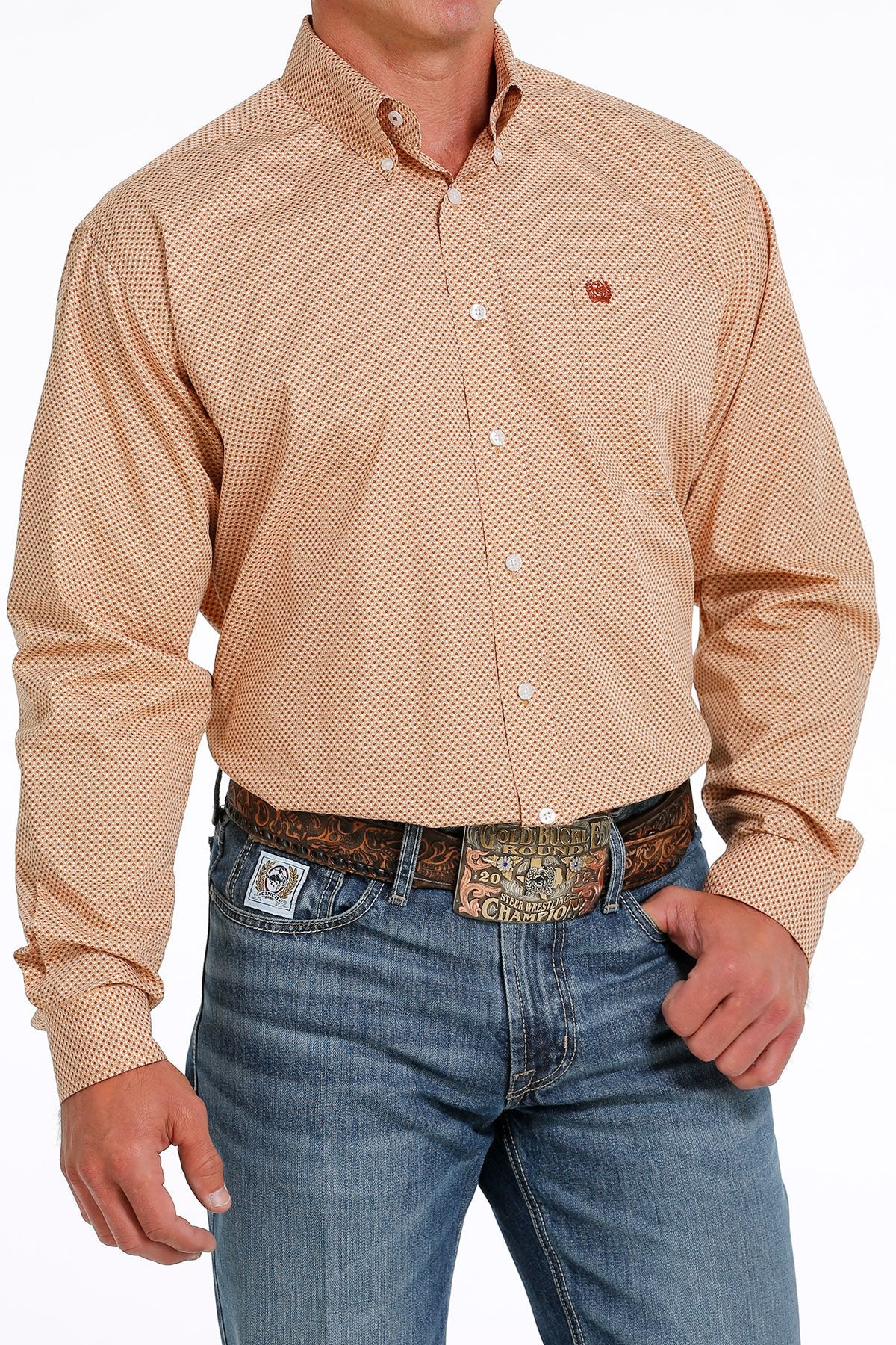 Cinch Men's Khaki/White Geometric Print Button-Down Western Shirt