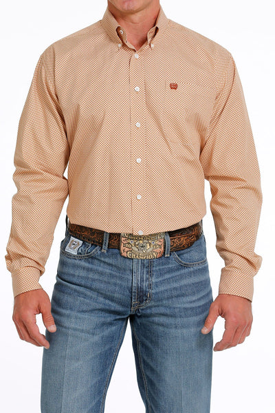 Cinch Men's Khaki/White Geometric Print Button-Down Western Shirt