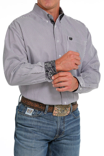 Cinch Men's White/Purple Stripe Tencel Button-Down Western Shirt