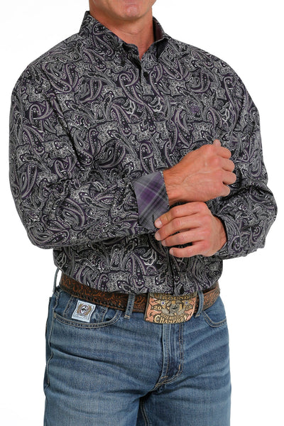 Cinch Men's Purple/White Paisley Print Button-Down Western Shirt