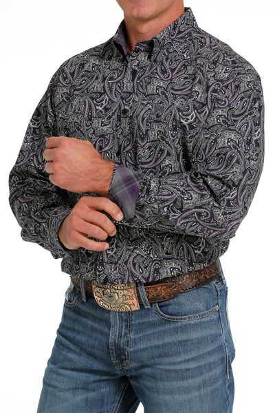 Cinch Men's Purple/White Paisley Print Button-Down Western Shirt