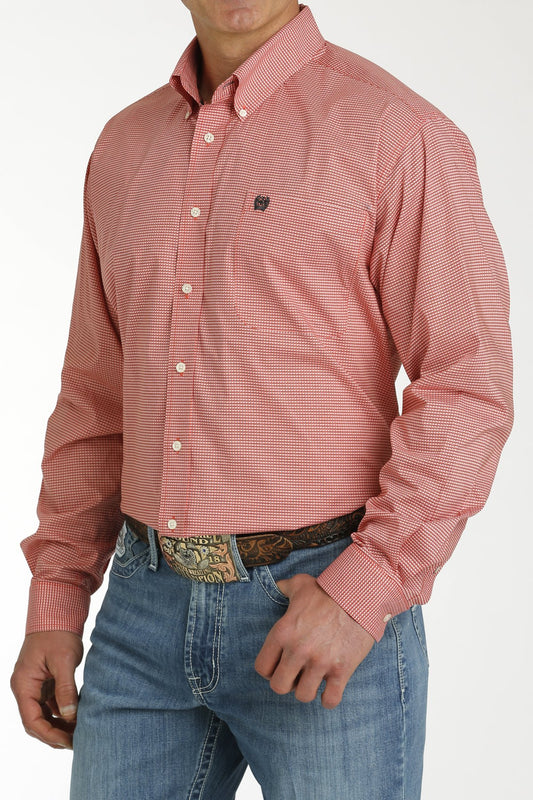 Cinch Men's Stretch Red Geometric Print Button-Down Western Shirt