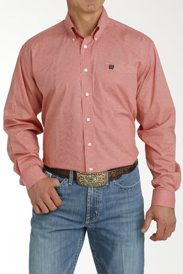 Cinch Men's Stretch Red Geometric Print Button-Down Western Shirt