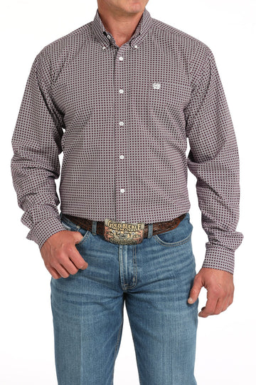Cinch Men's Purple Geometric Print Button-Down Western Shirt