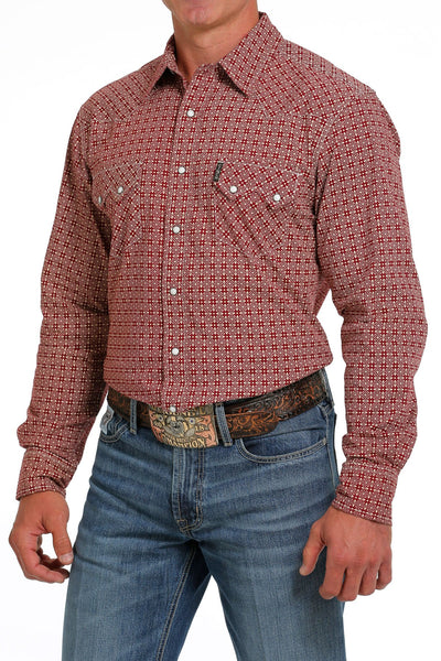 Cinch Men's Modern Fit Snap Western Red Printed Shirt