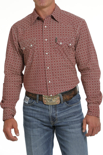 Cinch Men's Modern Fit Snap Western Red Printed Shirt