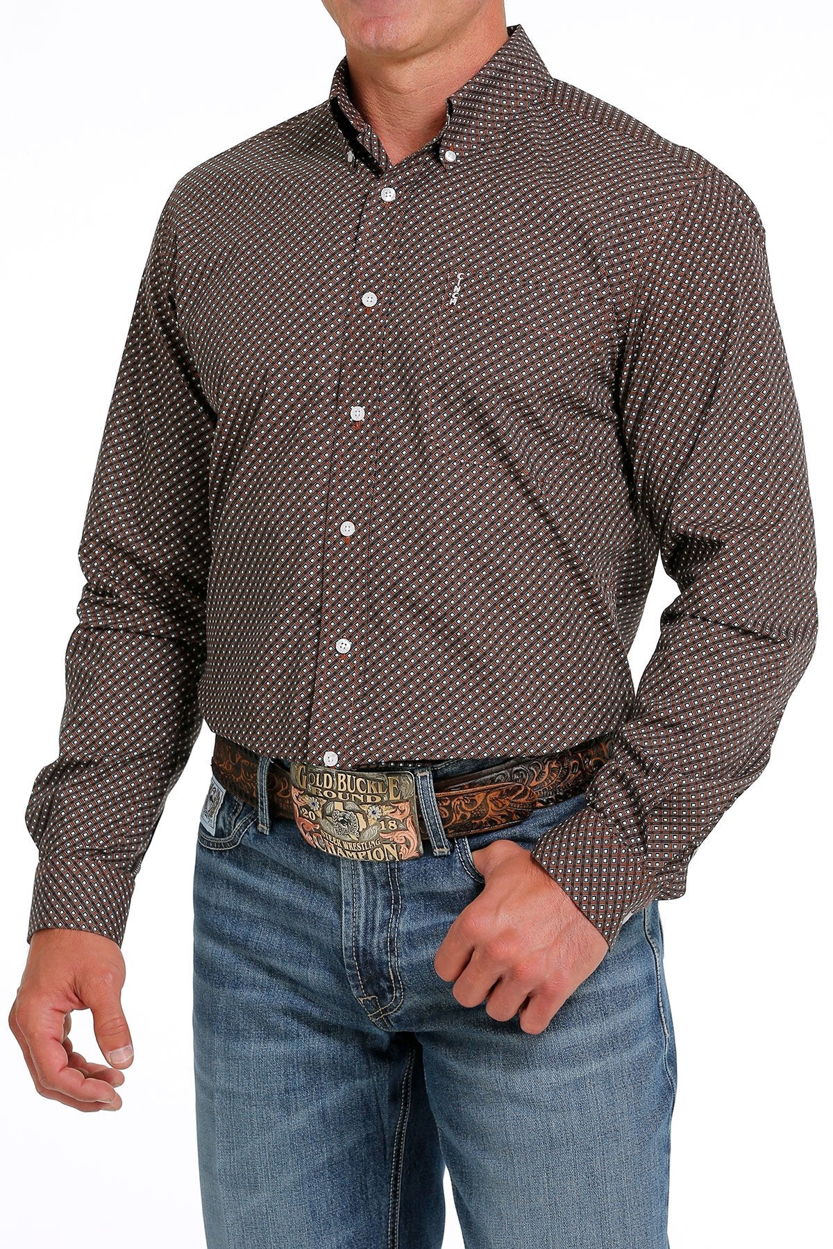 Cinch Men's Modern Fit Brown Printed Button-Down Western Shirt