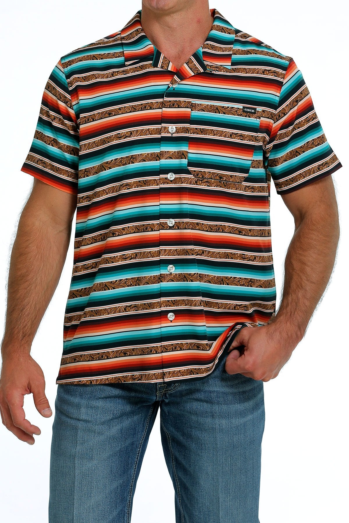 Cinch Men's Serape Stripe Short Sleeve Camp Shirt