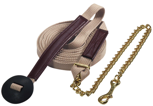 Mustang Tan Lunge Line w/Rubber Stop & Brass Chain